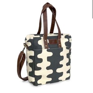 Maika Black and Cream Graphic Tote with Leather Accents